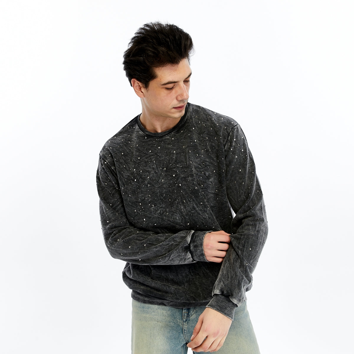 Anthracite Stone Washed STONE STAR PLAIN Cotton Men's Sweatshirt