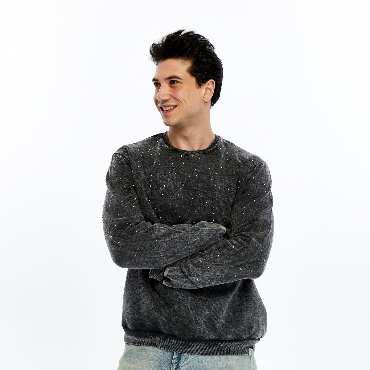 Anthracite Stone Washed STONE STAR PLAIN Cotton Men's Sweatshirt