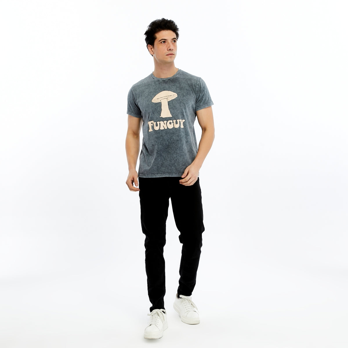 Stone Washed FUNGUY MUSHROOM  Printed Cotton  T-shirt