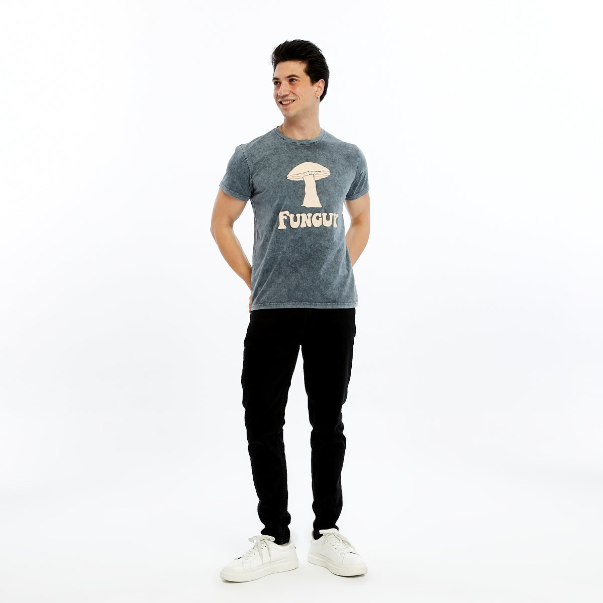 Stone Washed FUNGUY MUSHROOM  Printed Cotton  T-shirt