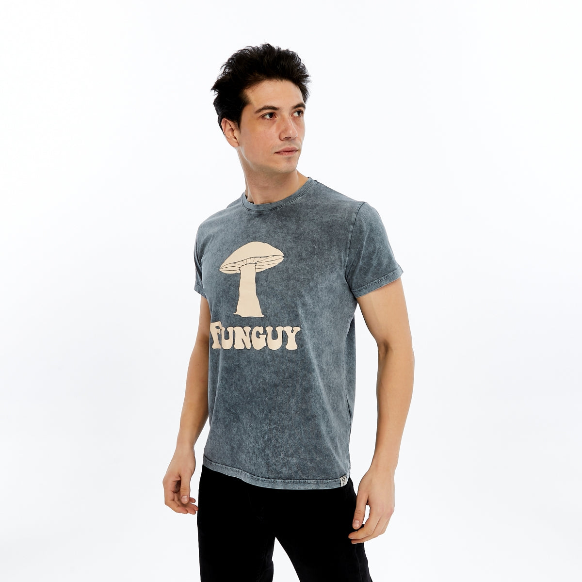 Stone Washed FUNGUY MUSHROOM  Printed Cotton  T-shirt