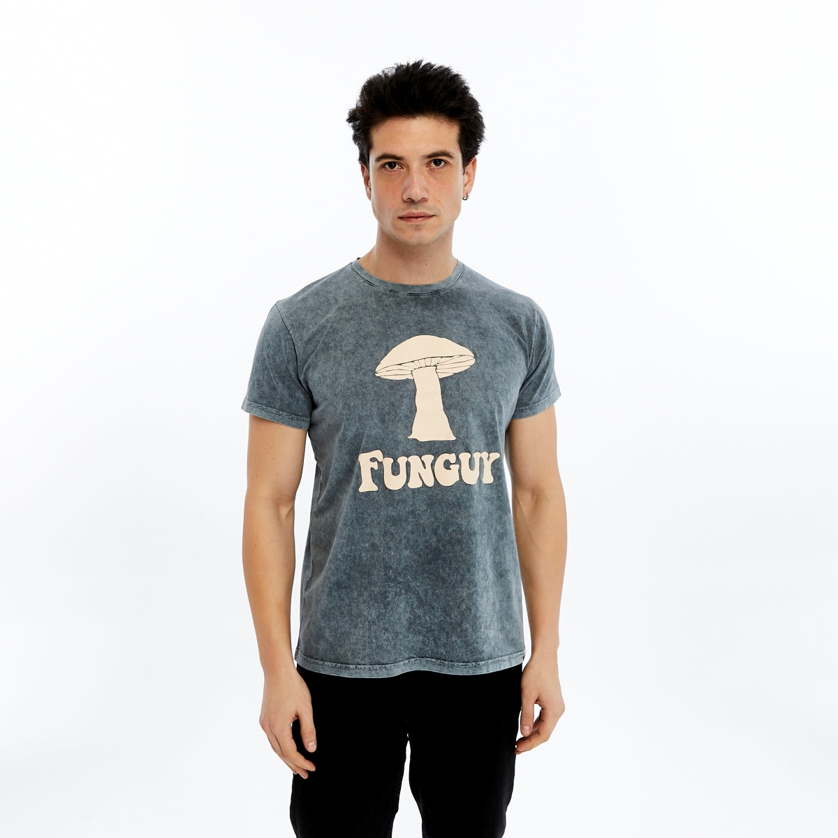 Stone Washed FUNGUY MUSHROOM  Printed Cotton  T-shirt