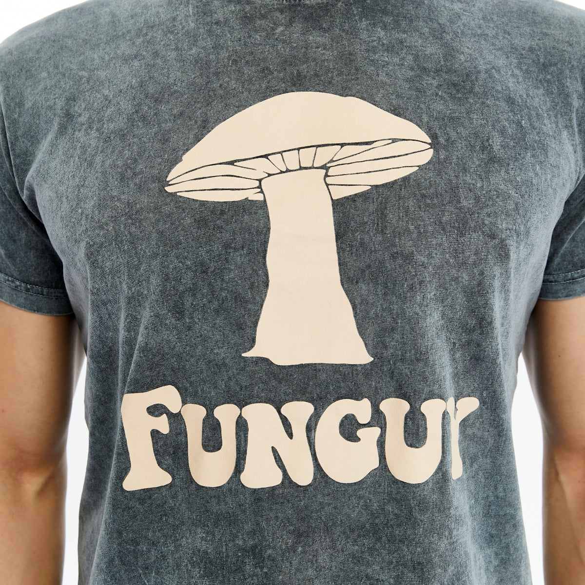 Stone Washed FUNGUY MUSHROOM  Printed Cotton  T-shirt