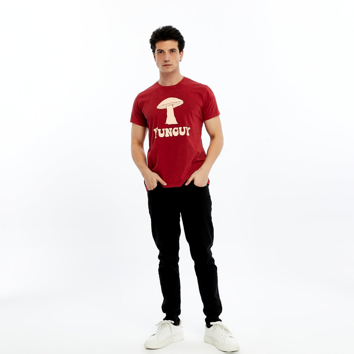 Stone Washed FUNGUY MUSHROOM  Printed Cotton  T-shirt