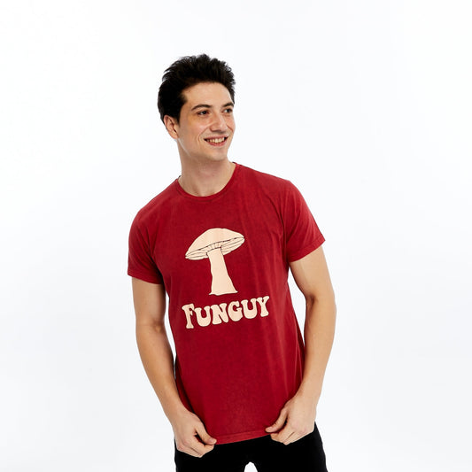 Stone Washed FUNGUY MUSHROOM  Printed Cotton  T-shirt