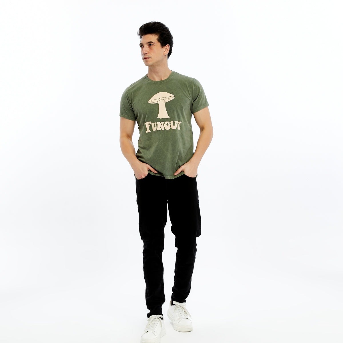 Stone Washed FUNGUY MUSHROOM  Printed Cotton  T-shirt