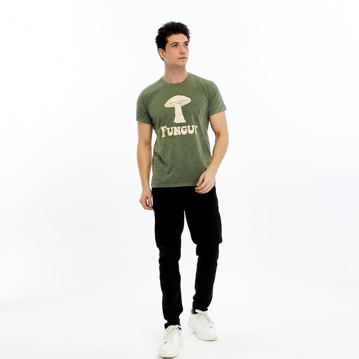 Stone Washed FUNGUY MUSHROOM  Printed Cotton  T-shirt
