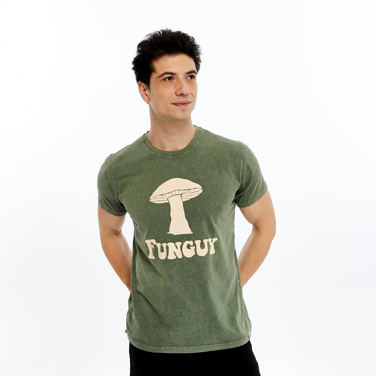 Stone Washed FUNGUY MUSHROOM  Printed Cotton  T-shirt