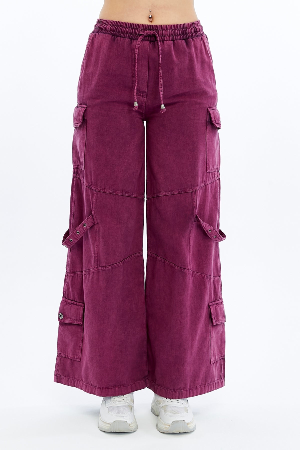 High Waist Flare Legs   Women Stone Washed Cotton Trouser