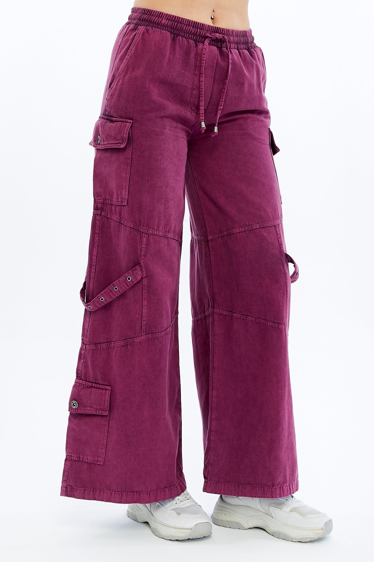 High Waist Flare Legs   Women Stone Washed Cotton Trouser