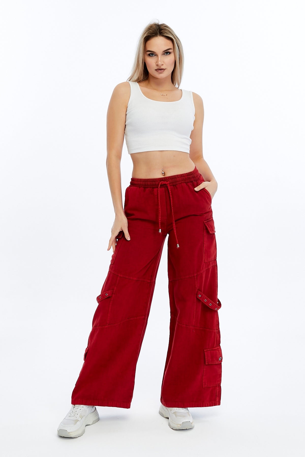 High Waist Flare Legs   Women Stone Washed Cotton Trouser