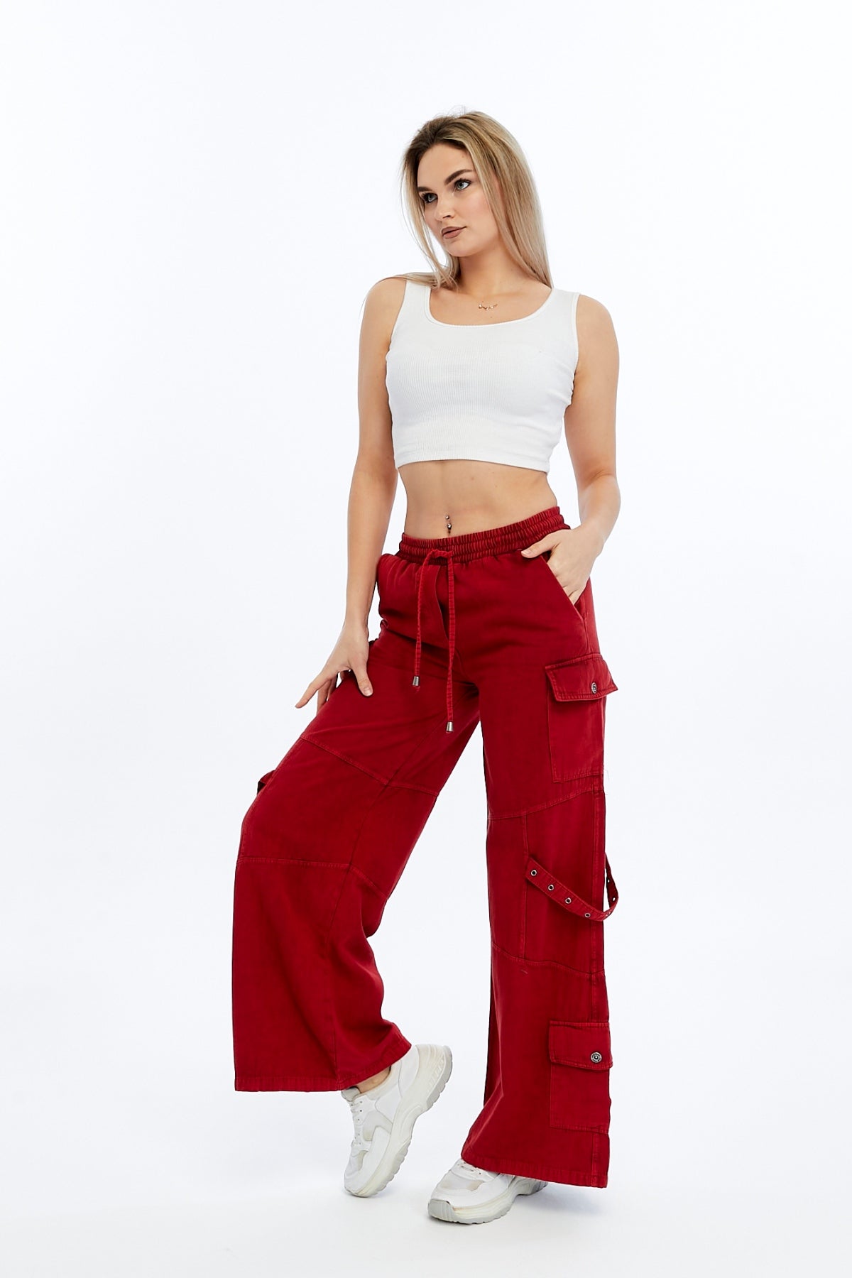 High Waist Flare Legs   Women Stone Washed Cotton Trouser