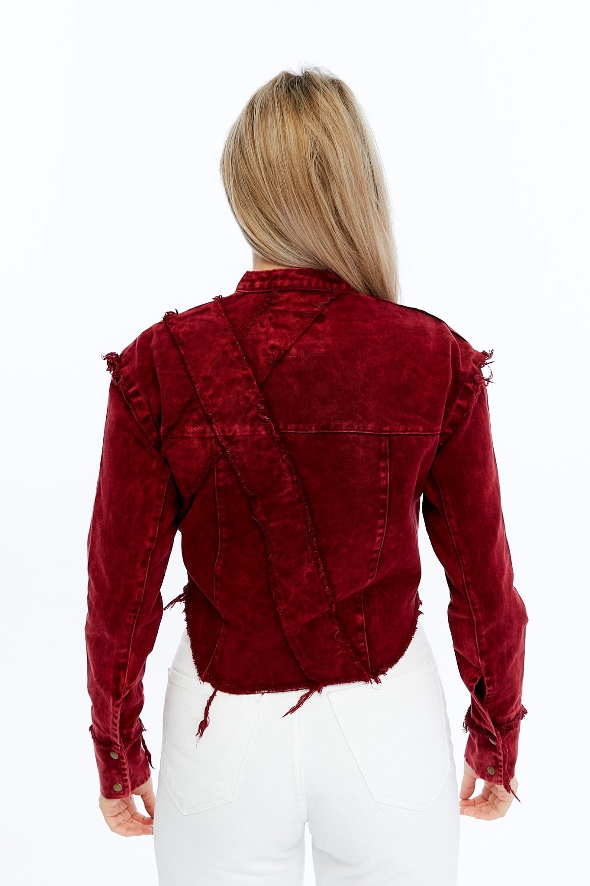 Acid Washed High Neck Denim Style Cropped Jacket