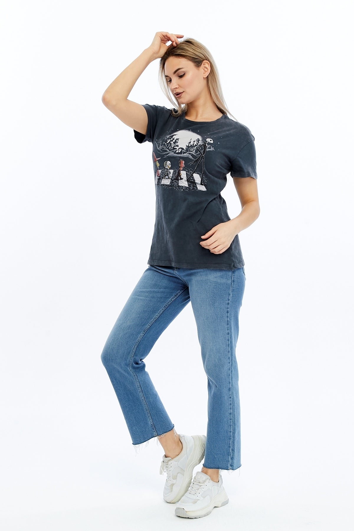 Acid Washed Night Before Christmas Printed Cotton Women T-shirt