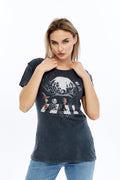 Acid Washed Night Before Christmas Printed Cotton Women T-shirt