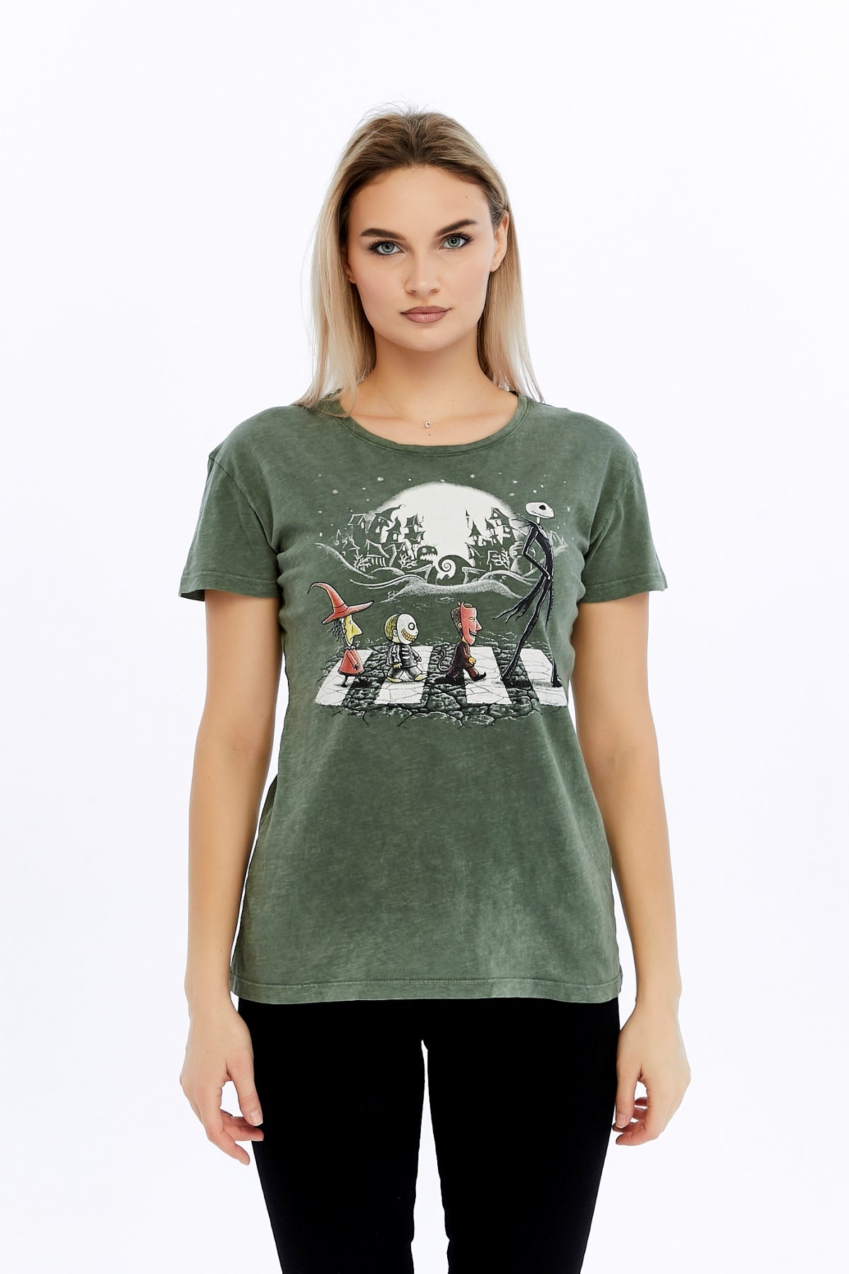 Acid Washed Night Before Christmas Printed Cotton Women T-shirt