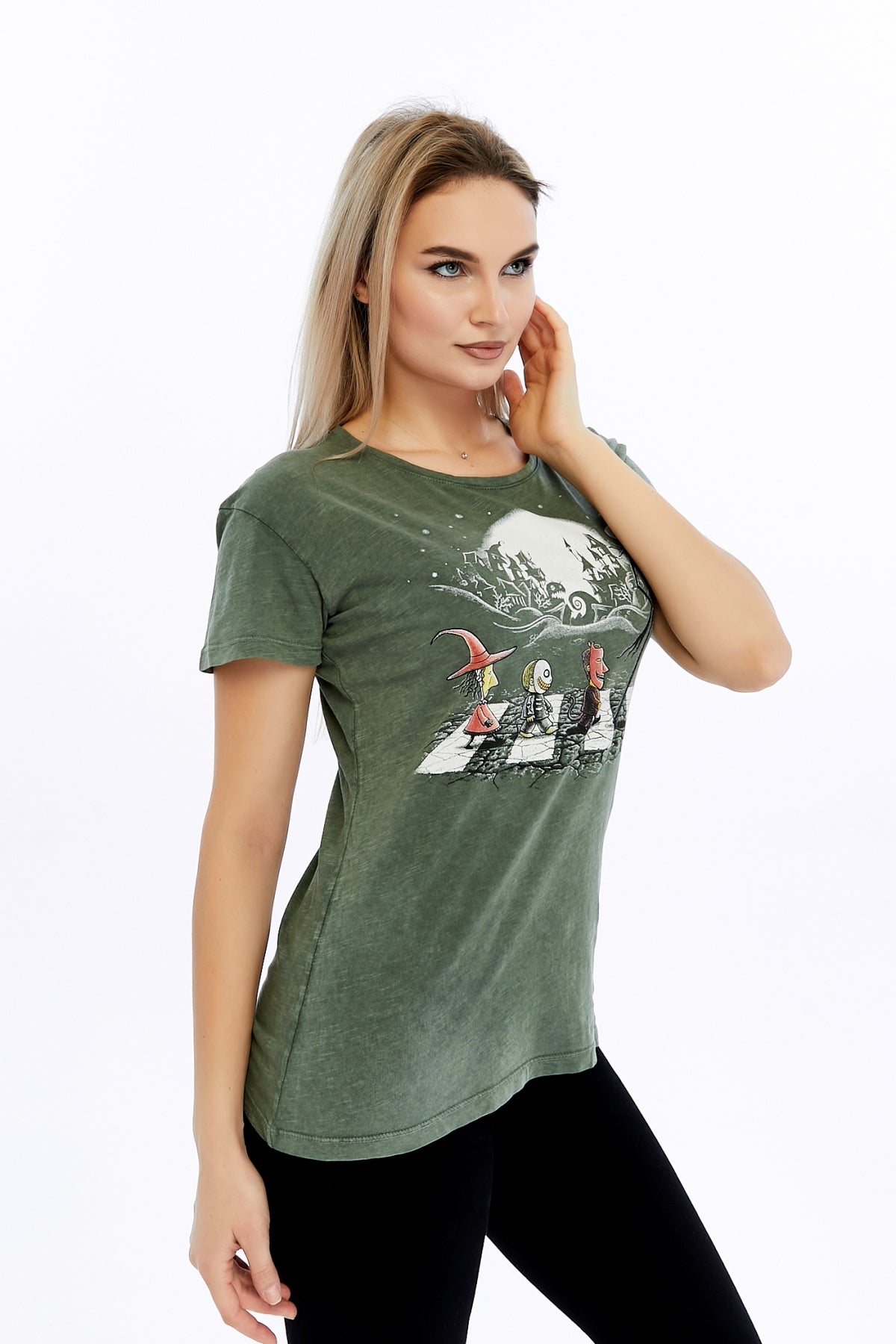 Acid Washed Night Before Christmas Printed Cotton Women T-shirt