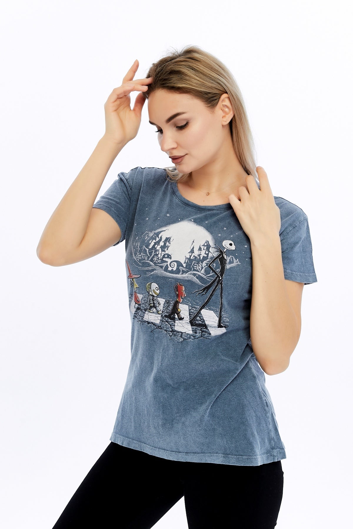 Acid Washed Night Before Christmas Printed Cotton Women T-shirt