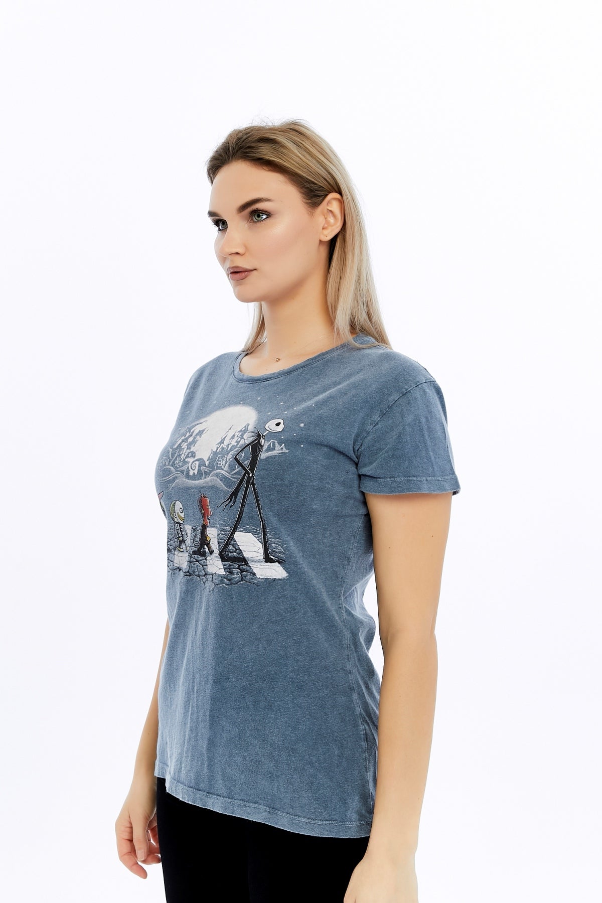 Acid Washed Night Before Christmas Printed Cotton Women T-shirt