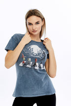 Acid Washed Night Before Christmas Printed Cotton Women T-shirt
