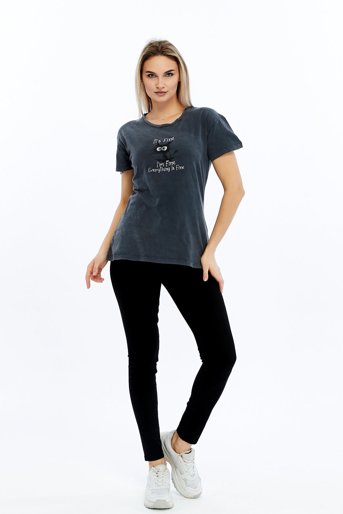 Acid Washed It's Fine I'M Fine Everything Is Fine Printed Cotton Women T-shirt