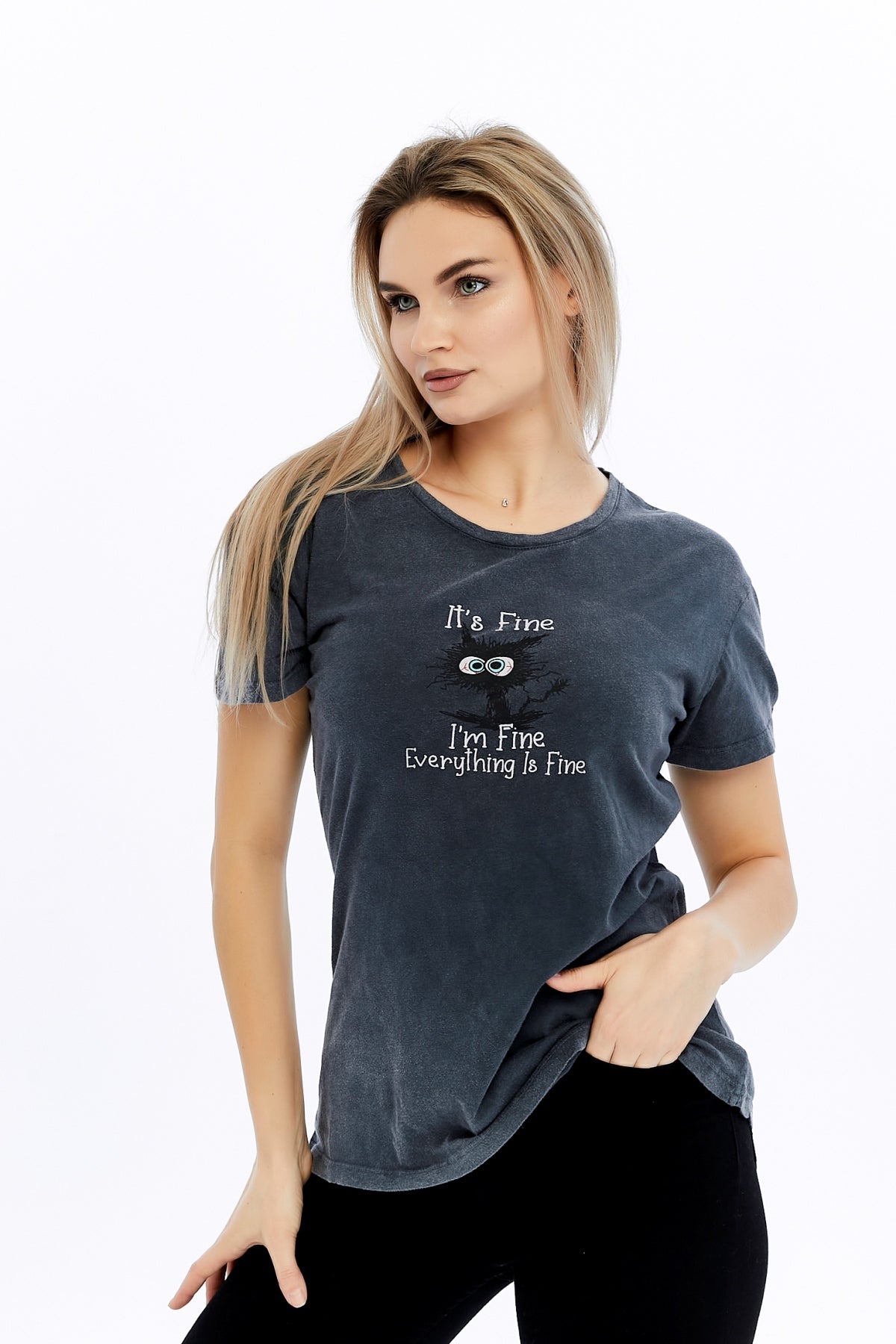 Acid Washed It's Fine I'M Fine Everything Is Fine Printed Cotton Women T-shirt