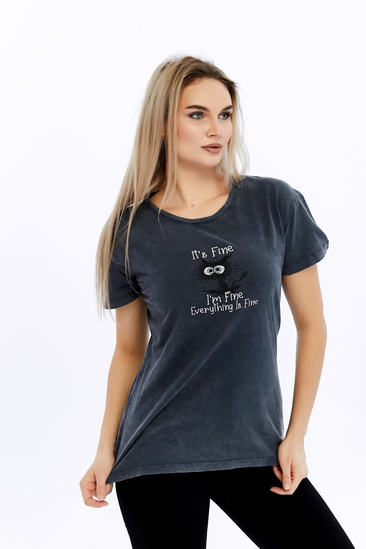 Acid Washed It's Fine I'M Fine Everything Is Fine Printed Cotton Women T-shirt