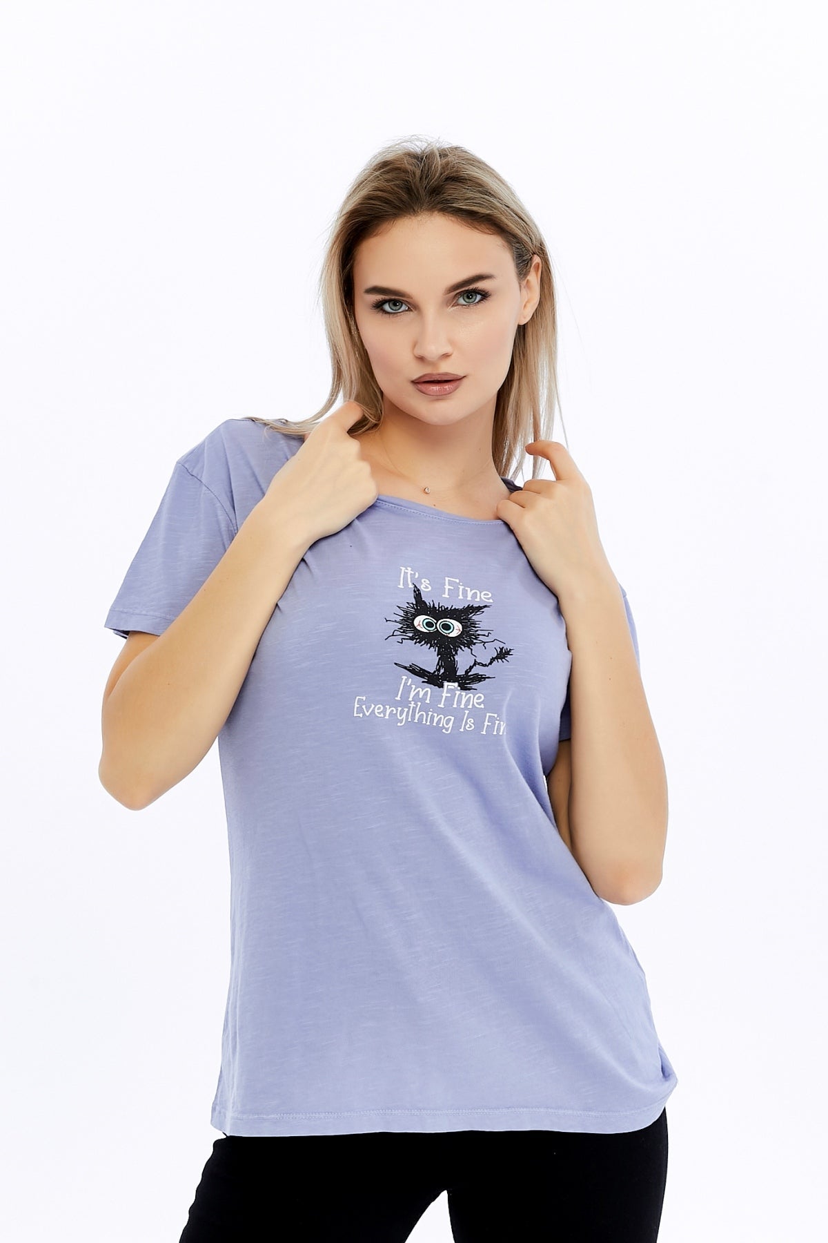 Acid Washed It's Fine I'M Fine Everything Is Fine Printed Cotton Women T-shirt