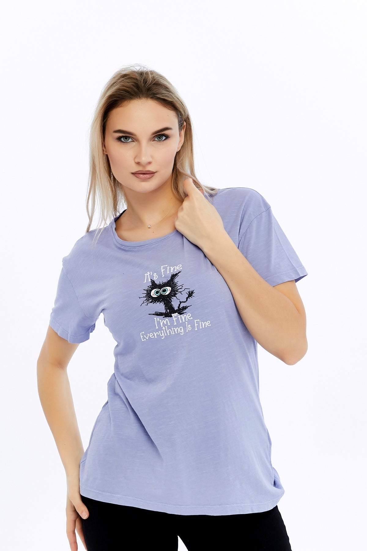 Acid Washed It's Fine I'M Fine Everything Is Fine Printed Cotton Women T-shirt