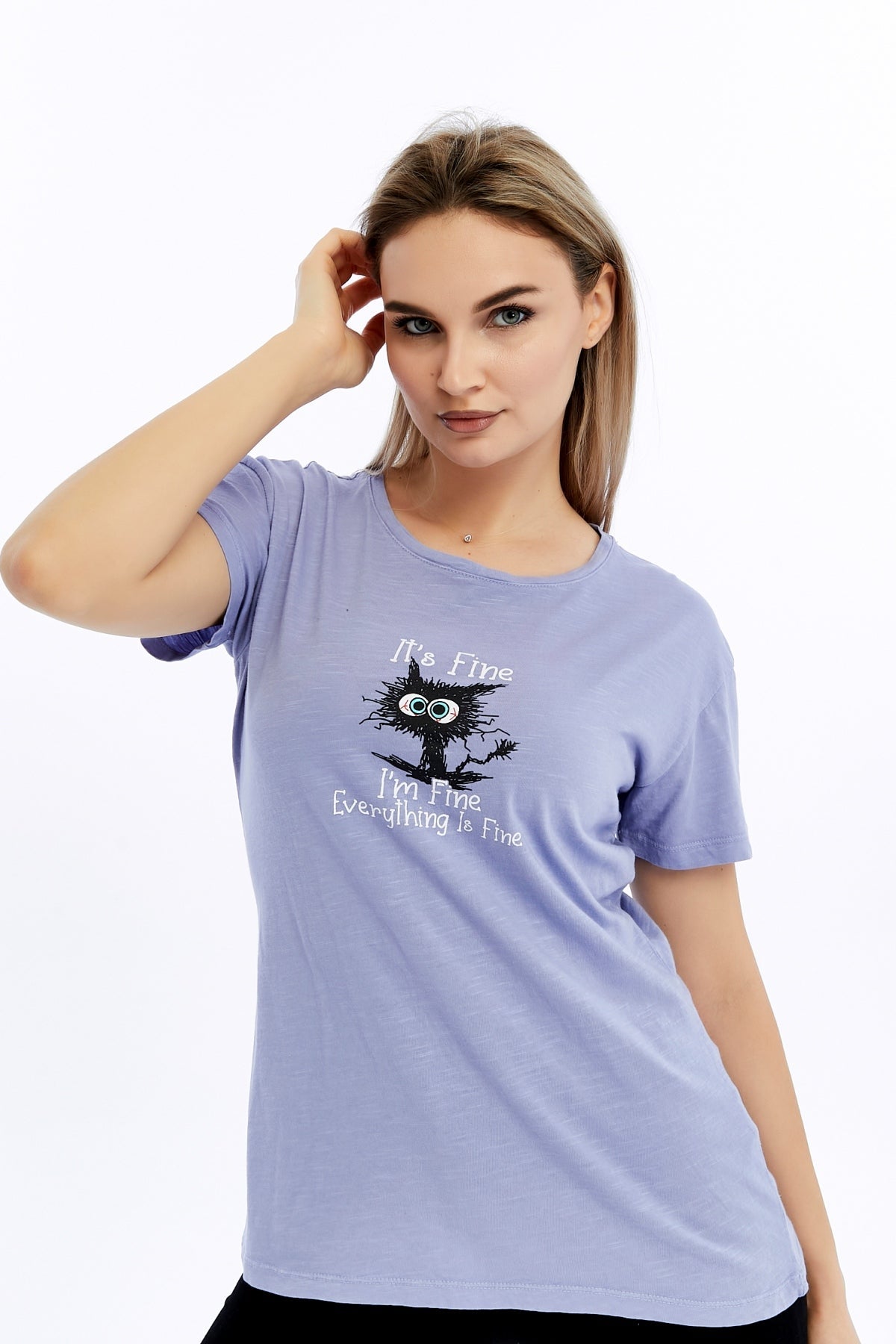 Acid Washed It's Fine I'M Fine Everything Is Fine Printed Cotton Women T-shirt