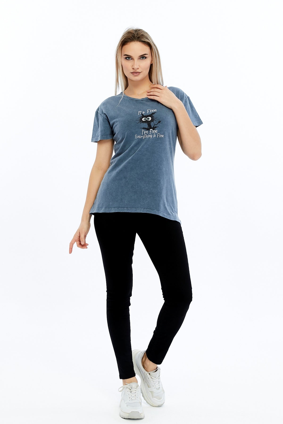 Acid Washed It's Fine I'M Fine Everything Is Fine Printed Cotton Women T-shirt
