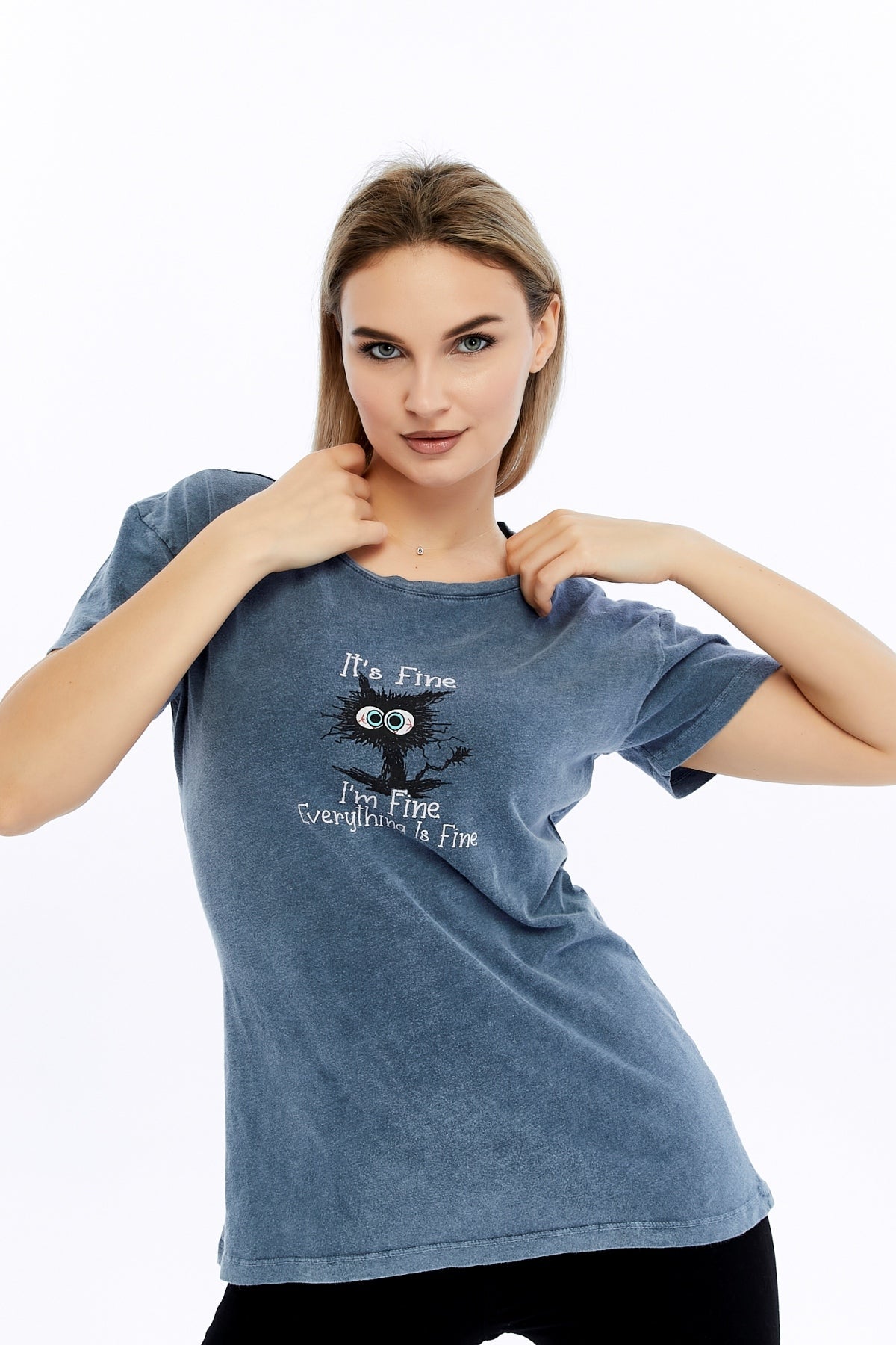 Acid Washed It's Fine I'M Fine Everything Is Fine Printed Cotton Women T-shirt
