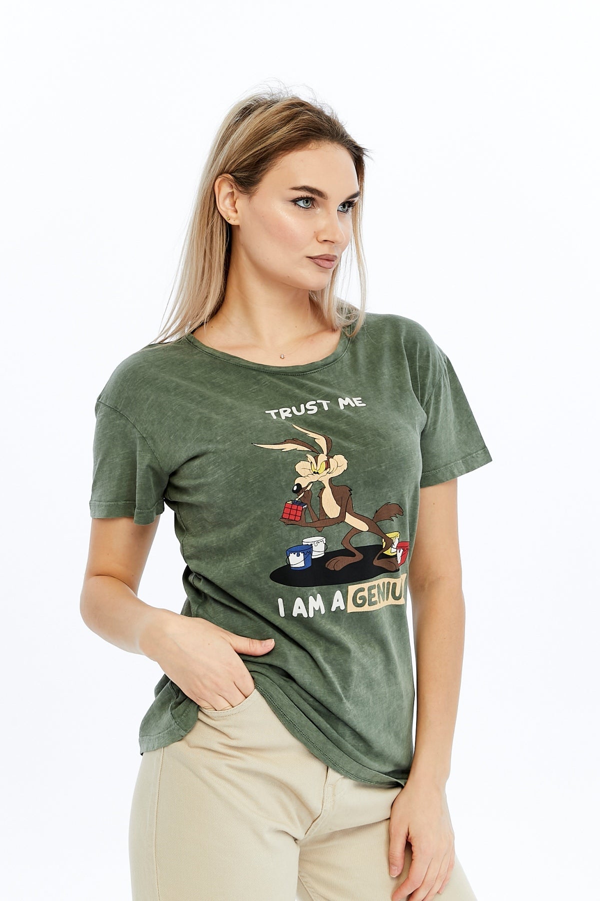 Acid Washed Trust Me I'M Genius  Printed Cotton Women T-shirt