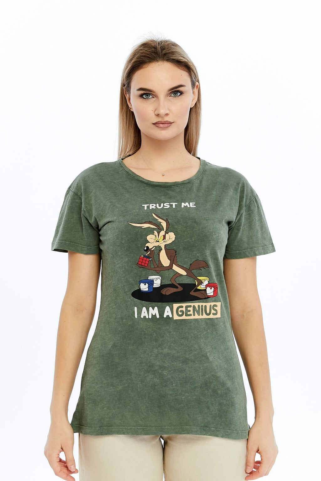 Acid Washed Trust Me I'M Genius  Printed Cotton Women T-shirt