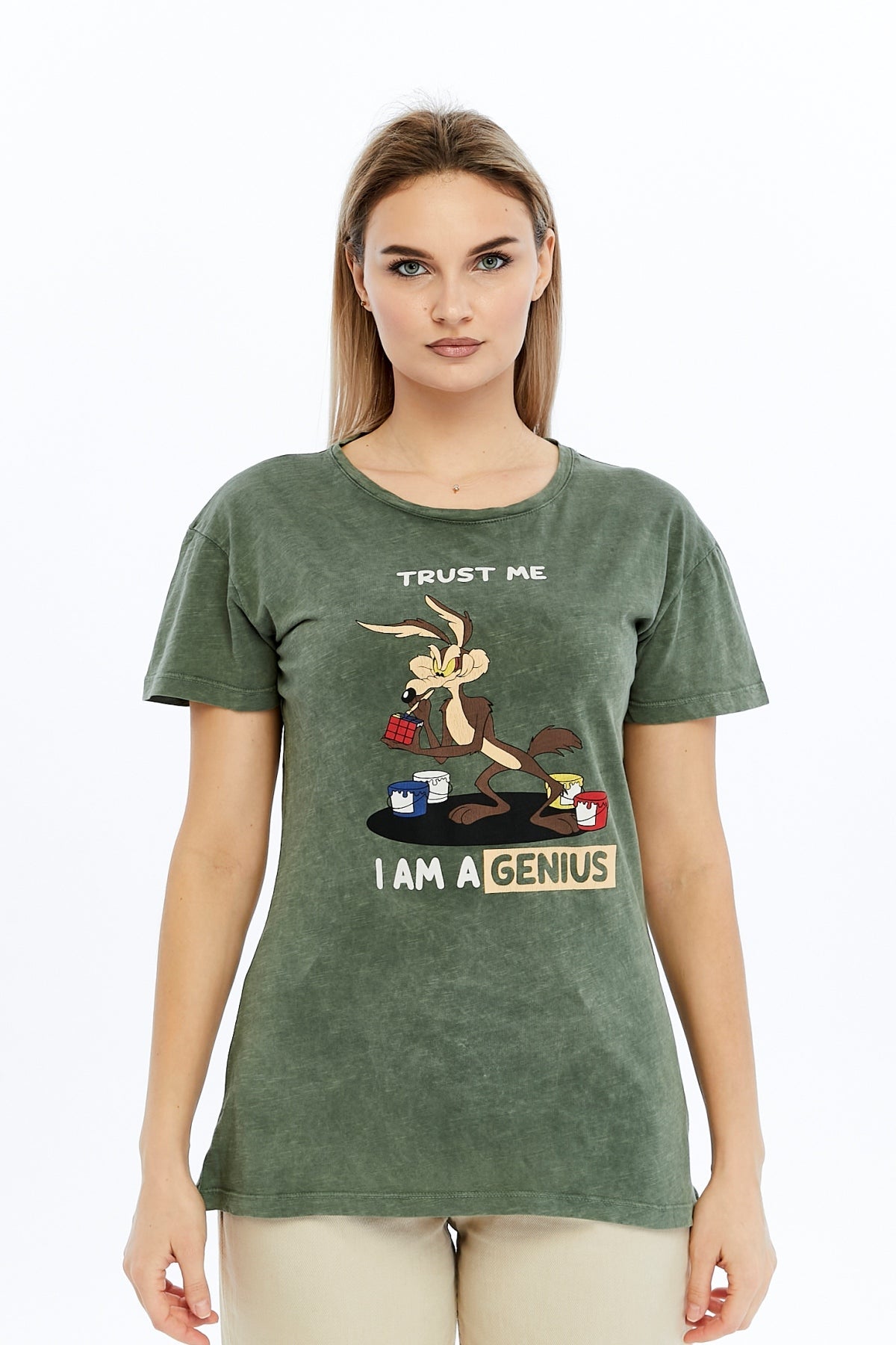 Acid Washed Trust Me I'M Genius  Printed Cotton Women T-shirt