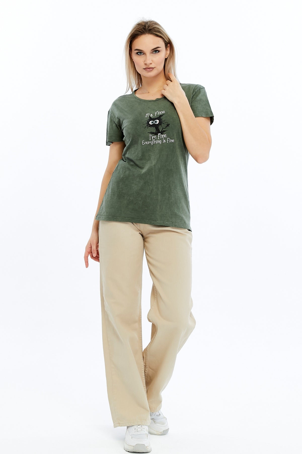 Acid Washed It's Fine I'M Fine Everything Is Fine Printed Cotton Women T-shirt