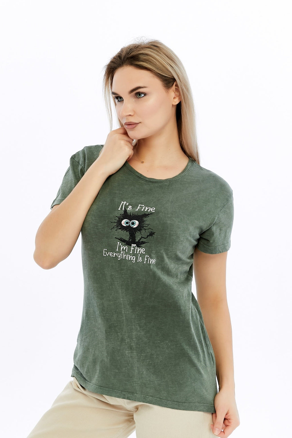 Acid Washed It's Fine I'M Fine Everything Is Fine Printed Cotton Women T-shirt