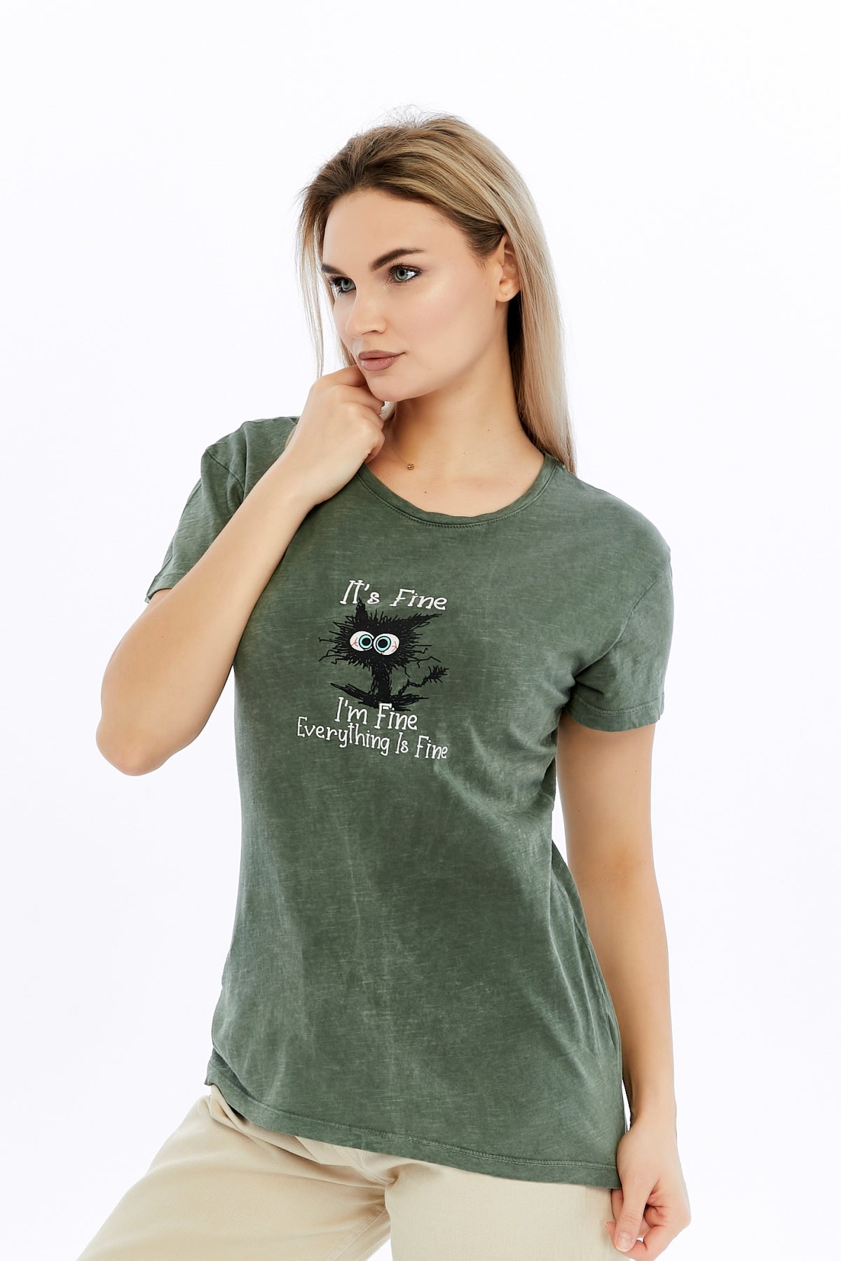 Acid Washed It's Fine I'M Fine Everything Is Fine Printed Cotton Women T-shirt