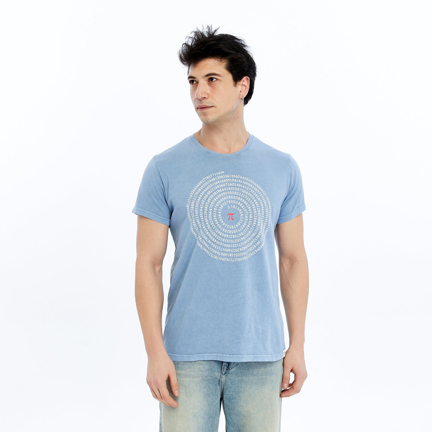 Stone Washed Effect   PI OF  INTERESTING NUMBER  Printed Cotton  T-shirt