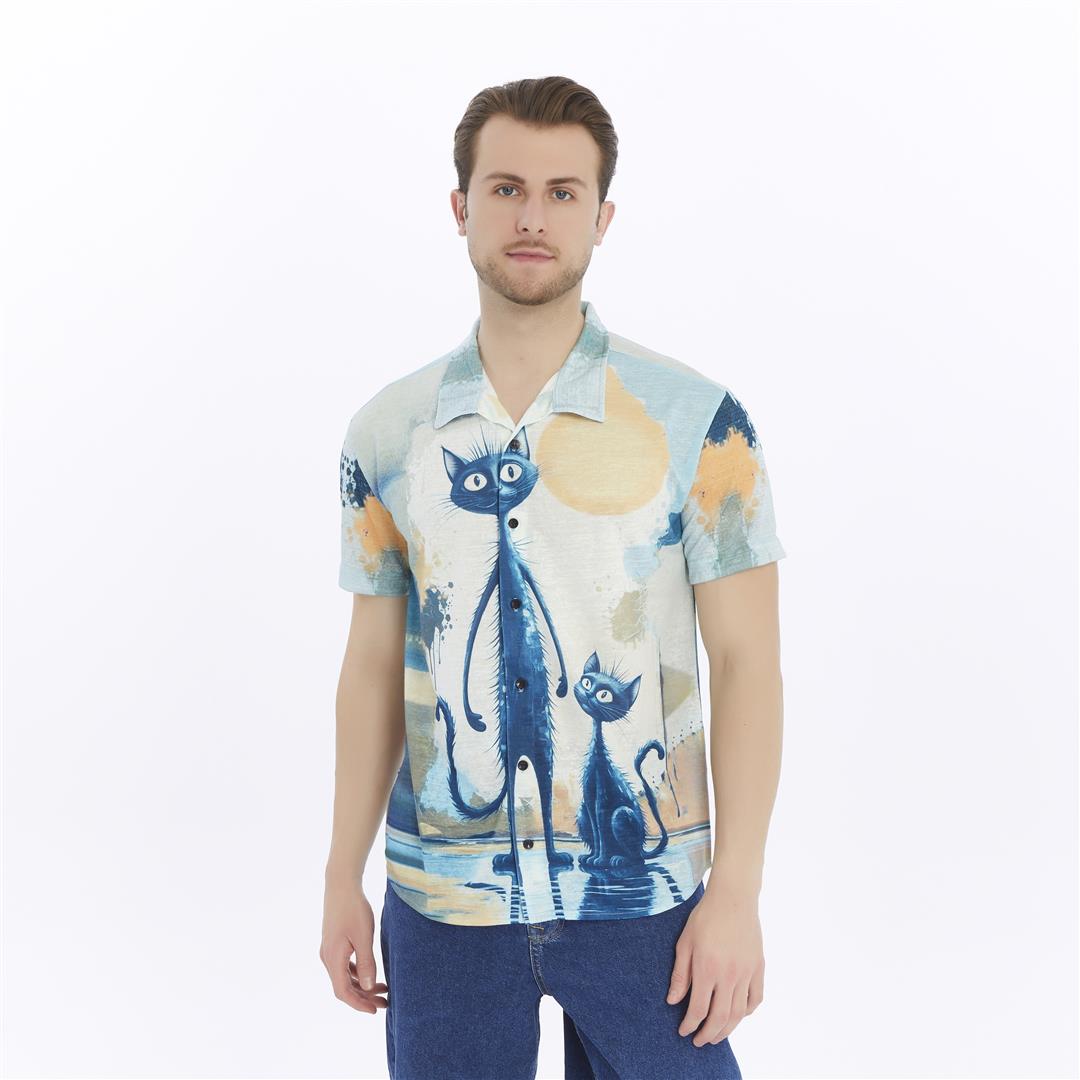 PLAYFULLY CAT Patterned Print Men's Regular Shirt