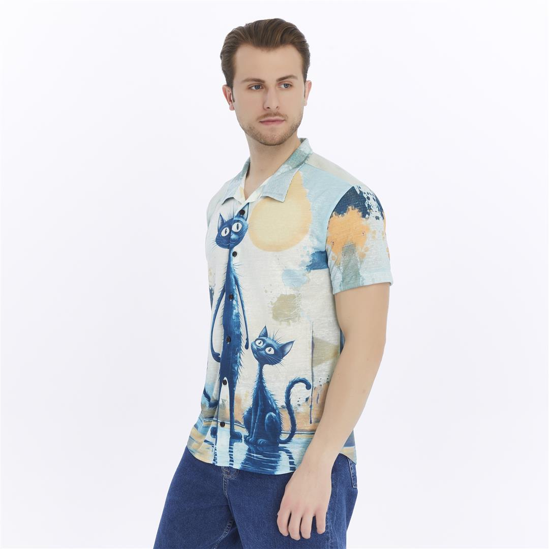 PLAYFULLY CAT Patterned Print Men's Regular Shirt