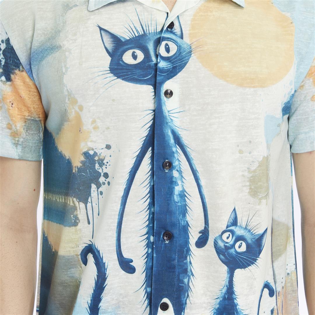 PLAYFULLY CAT Patterned Print Men's Regular Shirt