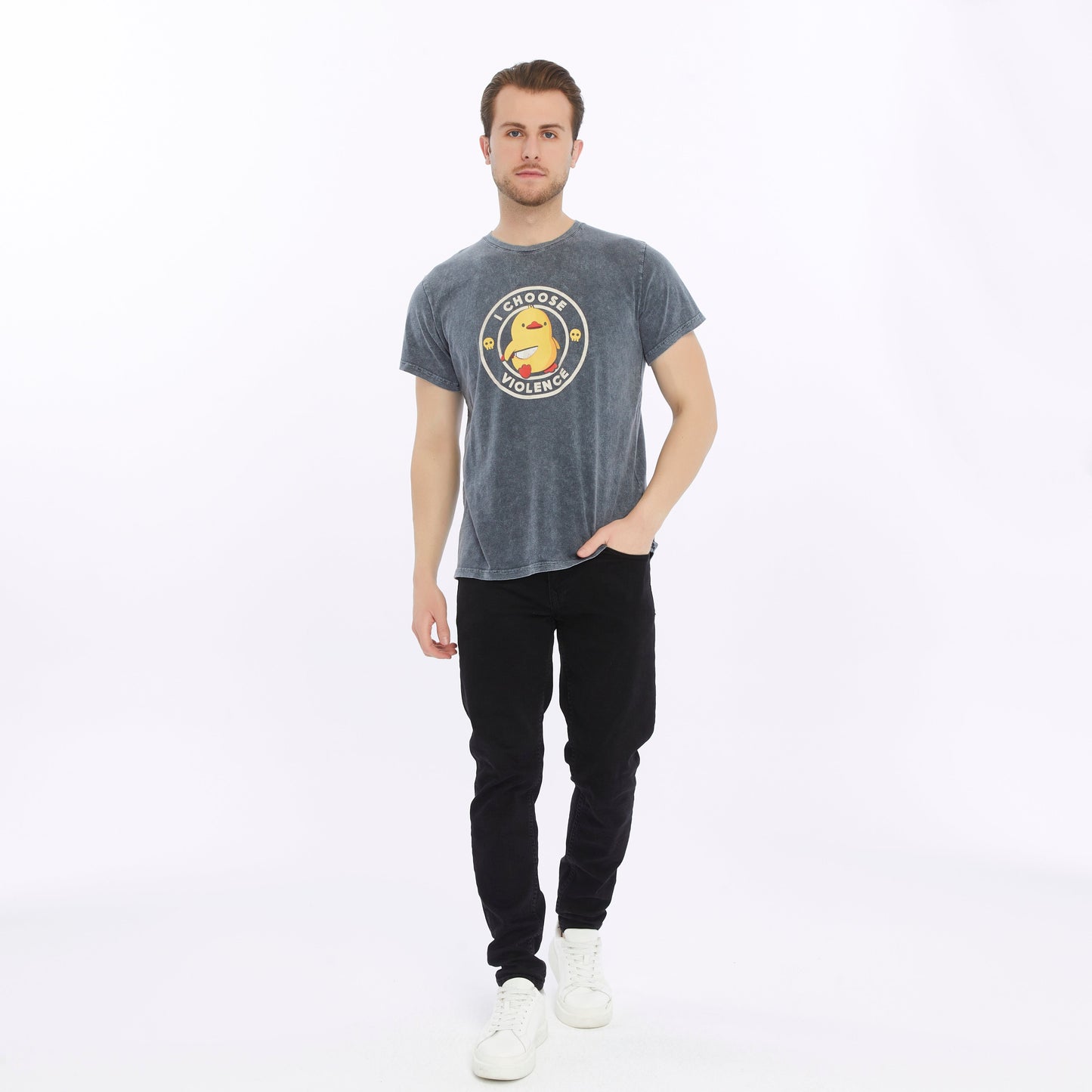 Stone Washed I CHOOSE VIOLENCE CHICK Printed Cotton  T-shirt
