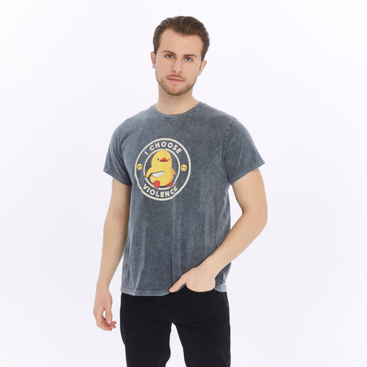 Stone Washed Effect I CHOOSE VIOLENCE FUNNY CHICK   Printed Cotton  T-shirt