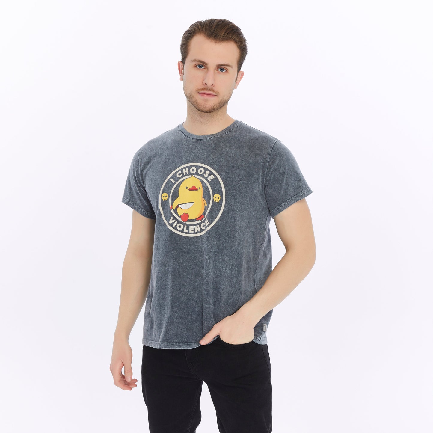 Stone Washed I CHOOSE VIOLENCE CHICK Printed Cotton  T-shirt