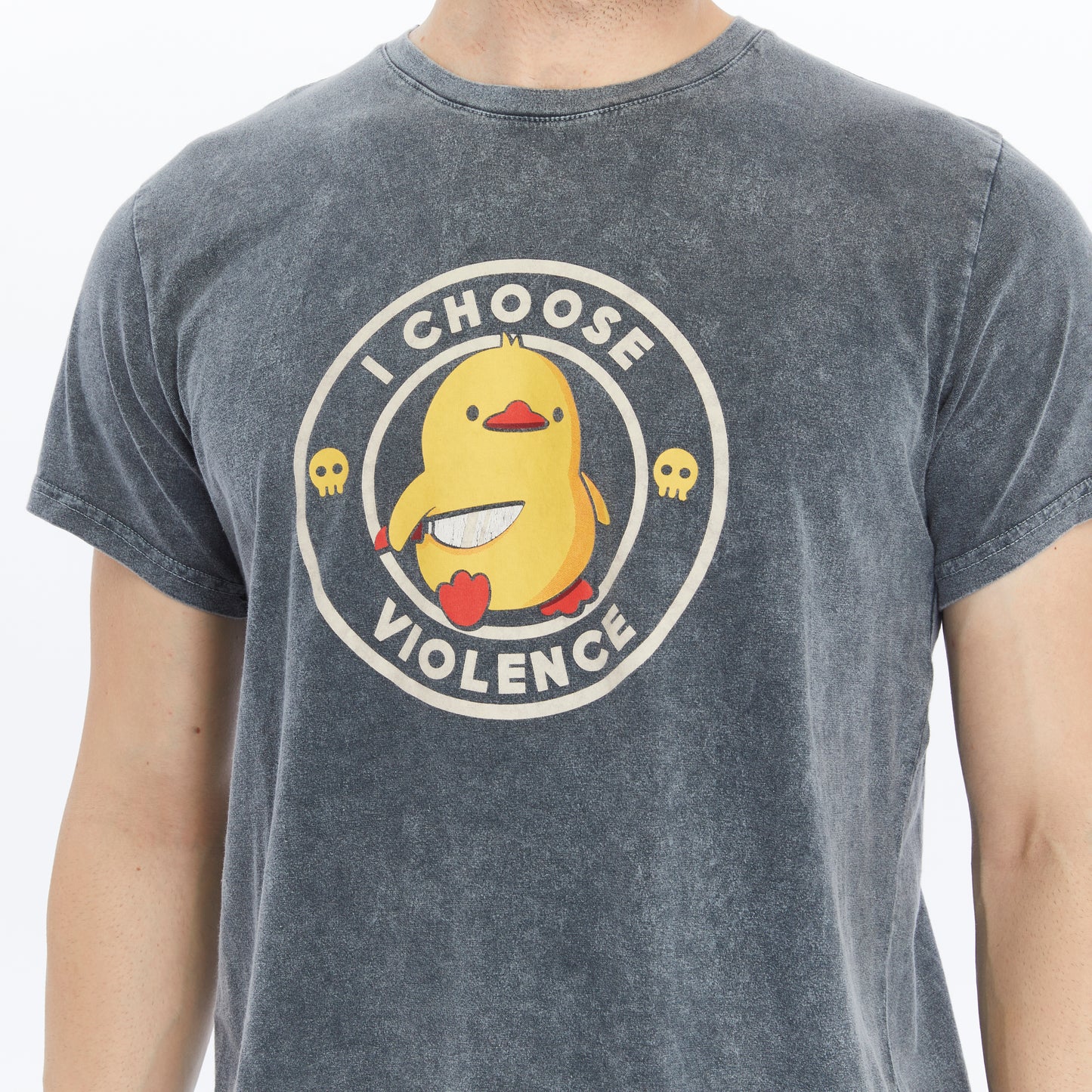 Acid Washed I CHOOSE VIOLENCE FUNNY CHICK Printed Cotton Half T-Shirt