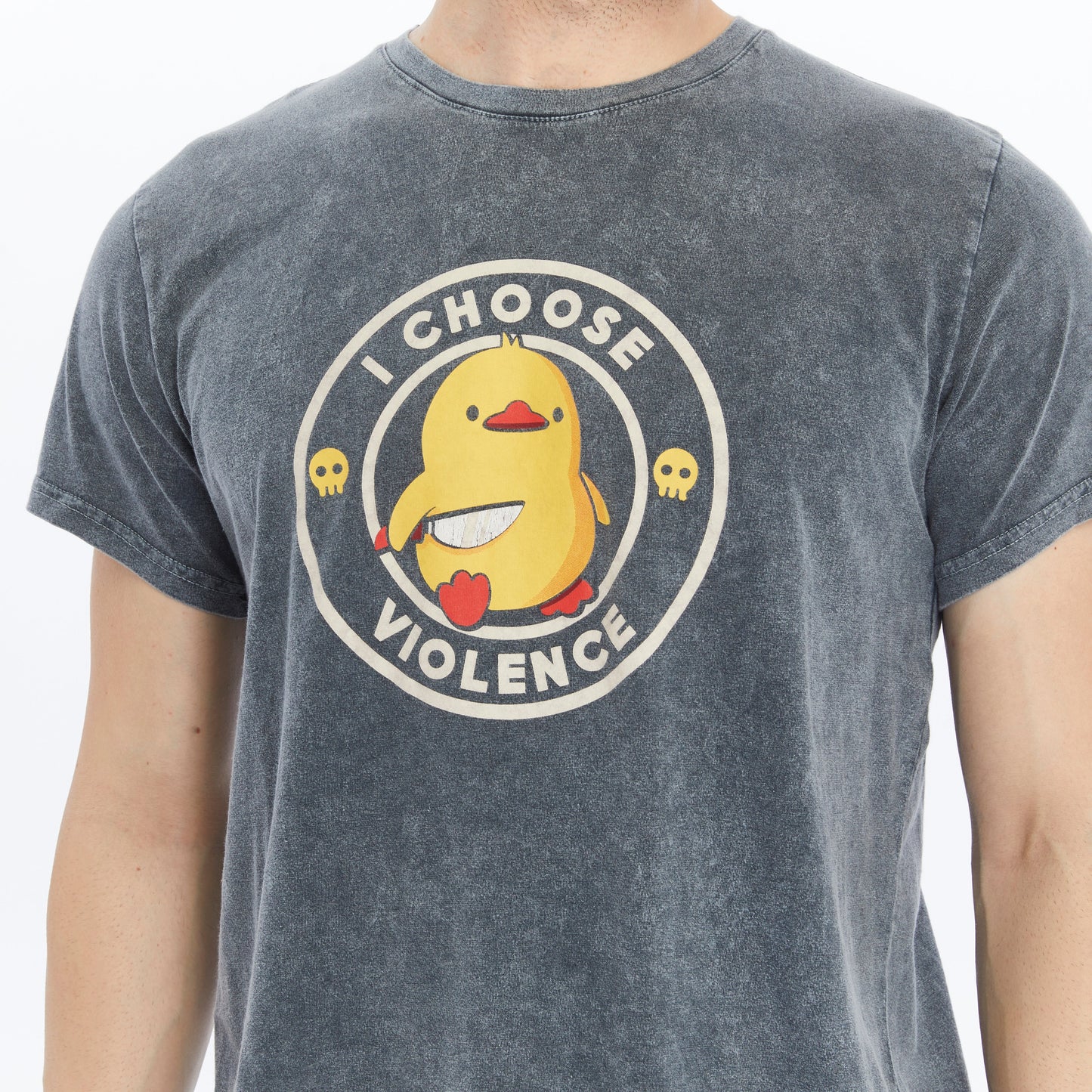 Stone Washed Effect I CHOOSE VIOLENCE FUNNY CHICK   Printed Cotton  T-shirt