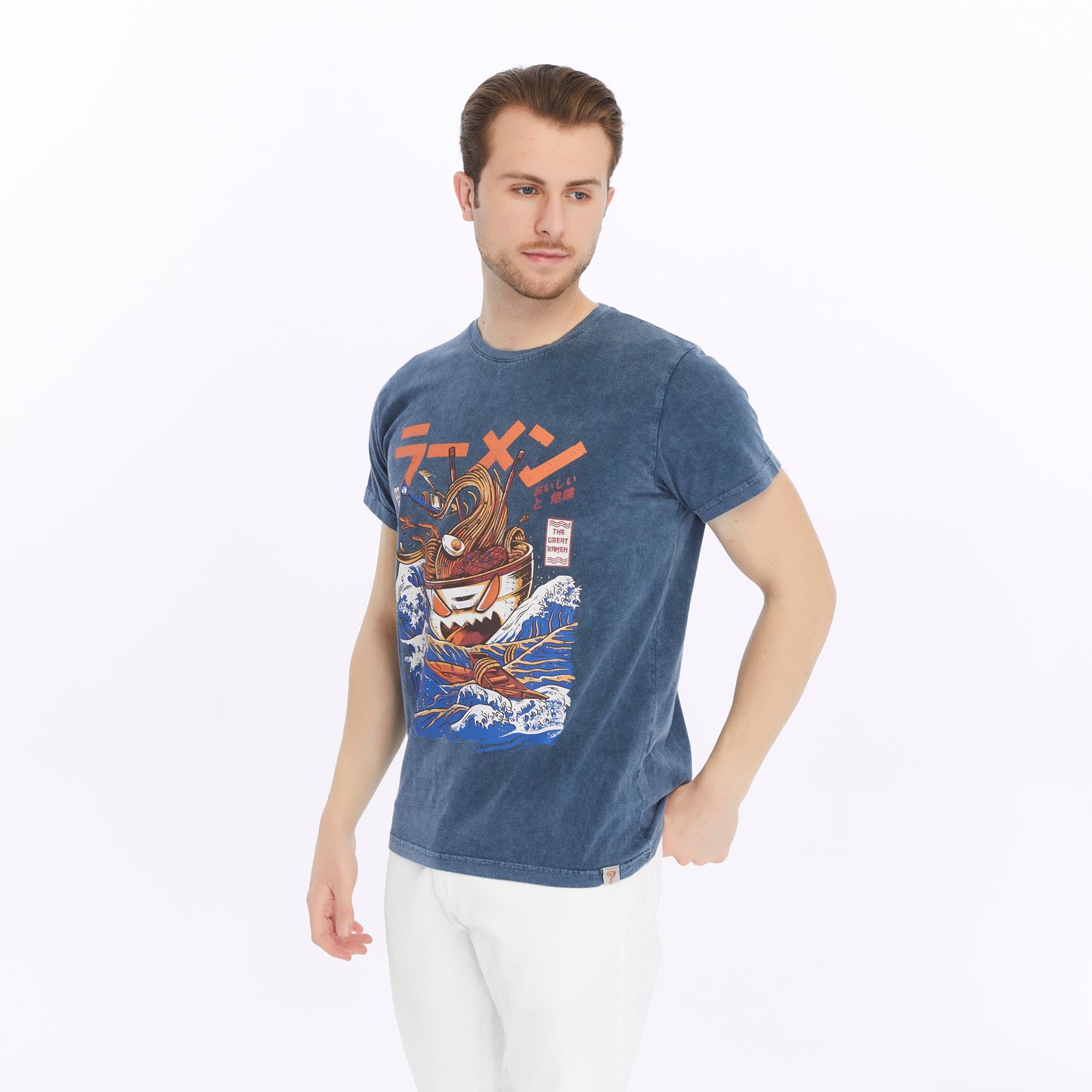 Stone Washed Effect GREAT RAMEN   Printed Cotton  T-shirt