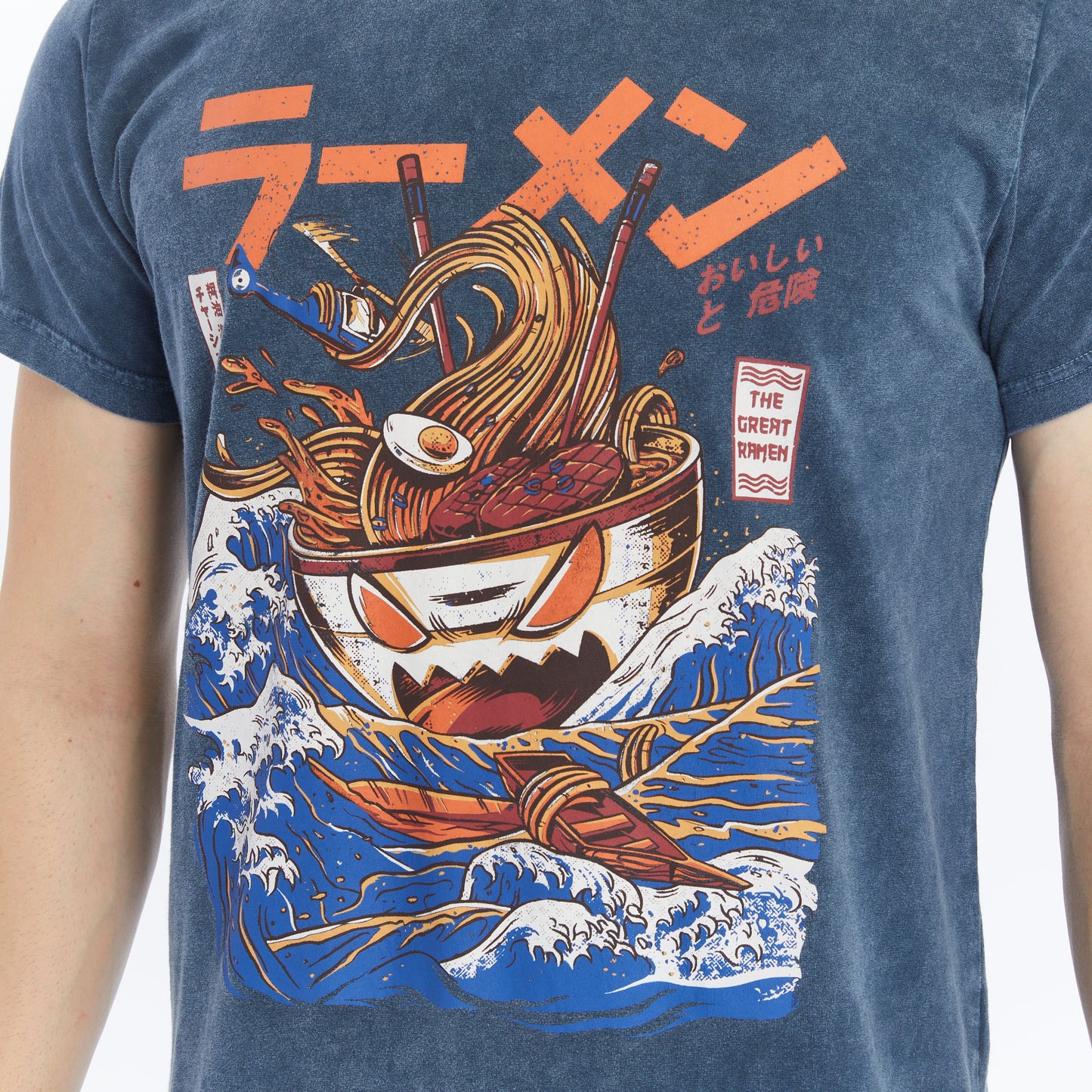 Stone Washed Effect GREAT RAMEN   Printed Cotton  T-shirt