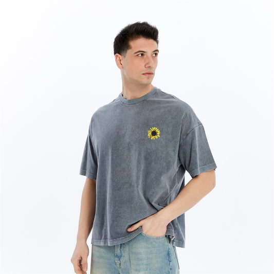 Stone Washed Effect Sunflower Skeleton Baggy Men's Cotton T-shirt